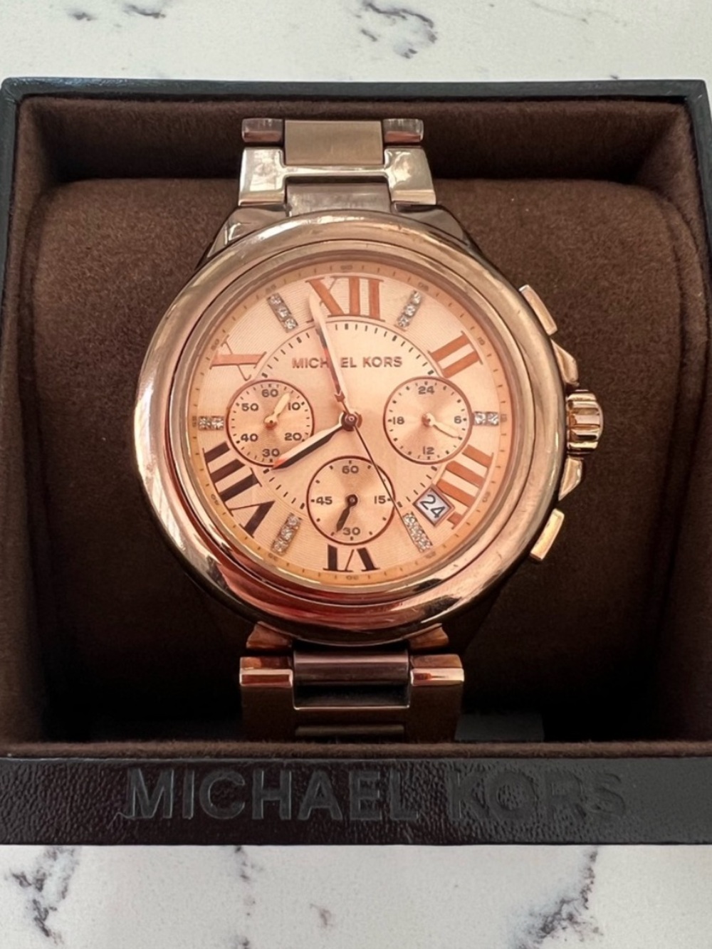 Michael Kors Rose Gold Women's Chronograph Watch with Case ✨EUC✨Works!!!